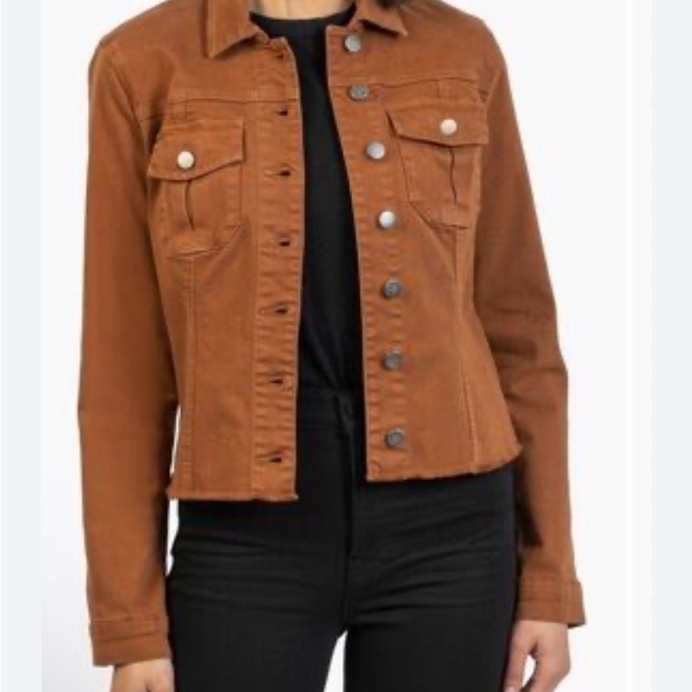 Kut from the Kloth Evereve Rust Brown Denim Jacket w/frayed hem Women’s Size L